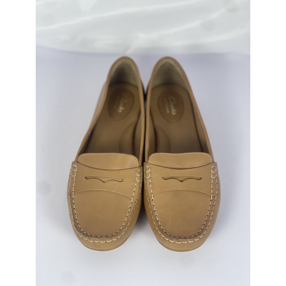 Clarks Leather Loafers Tan Women's Size 7D Comfort Brown Collection Slip-On